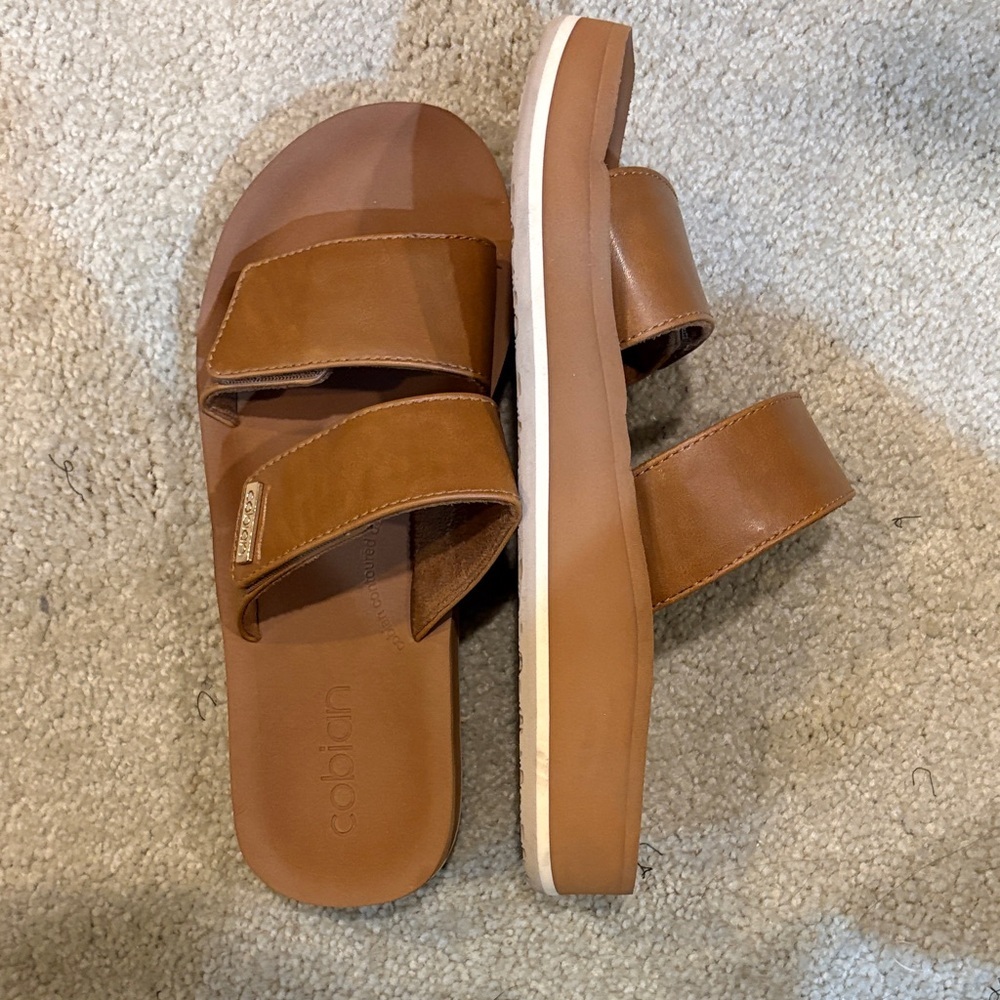 Cobian Tan “Dana” Double-Strap Slide Sandals-with Velcro Closure-Size 9